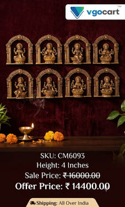 Premium Brass Super Fine Ashtalakshmi Wall Mount Set with Arch | Antique Vastu 8 Wealth Goddess Decor for Mandir & Home (India)