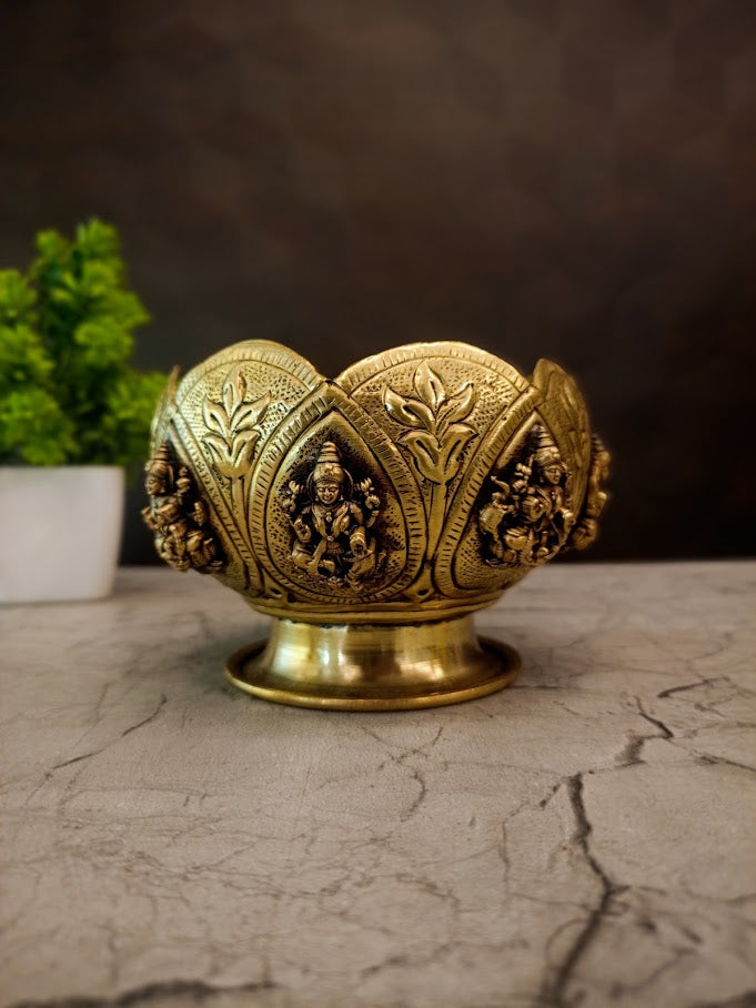 Premium Brass Ashta Lakshmi Urli Bowl | Traditional 8-Goddess Designer Floating Flower Centerpiece