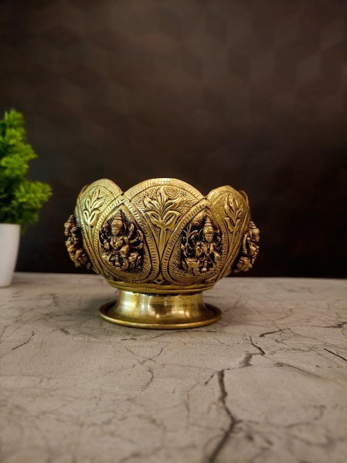 Premium Brass Ashta Lakshmi Urli Bowl | Traditional 8-Goddess Designer Floating Flower Centerpiece