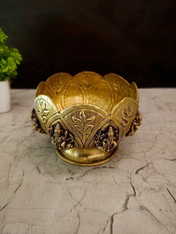 Premium Brass Ashta Lakshmi Urli Bowl | Traditional 8-Goddess Designer Floating Flower Centerpiece