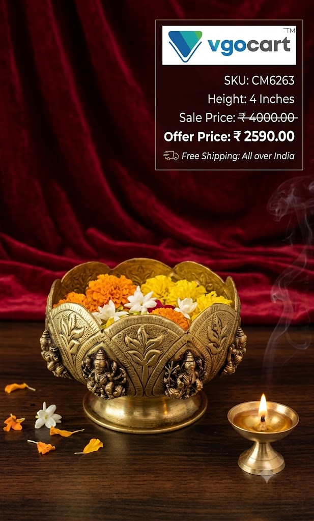 Premium Brass Ashta Lakshmi Urli Bowl | Traditional 8-Goddess Designer Floating Flower Centerpiece