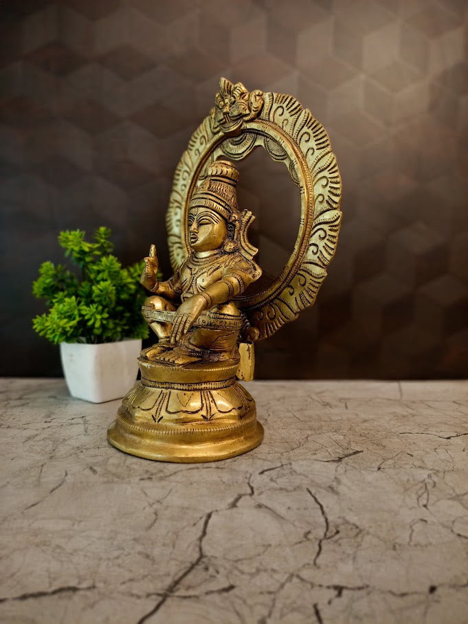 Premium Brass Lord Ayyappan with Thiruvachi | Majestic Dharma Sastha Idol for Vastu & Spiritual Discipline