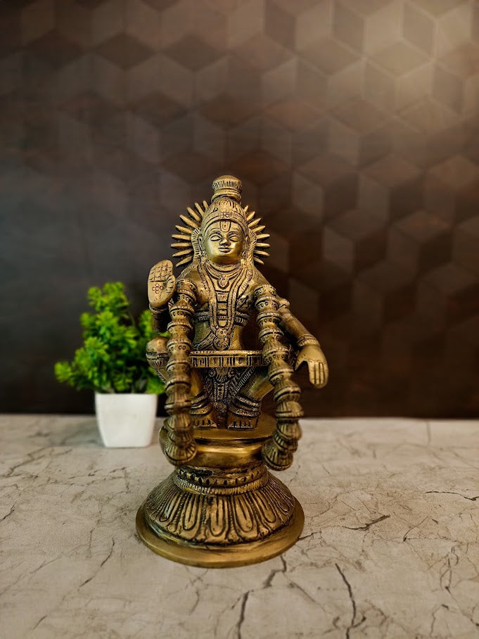 Authentic Brass Swami Ayyappa Idol | Divine Sabarimala Lord Iyappan Statue for Vastu & Devotion