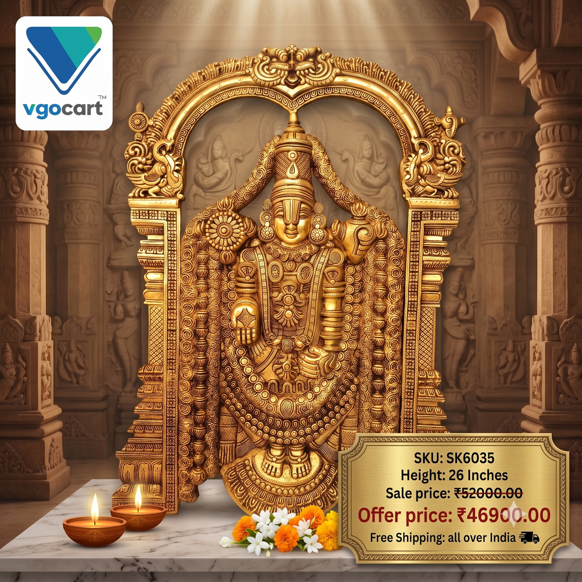 Premium Brass Tirupati Balaji Wall Mount | Majestic Lord Venkateshwara Wall Art for Wealth & Vastu