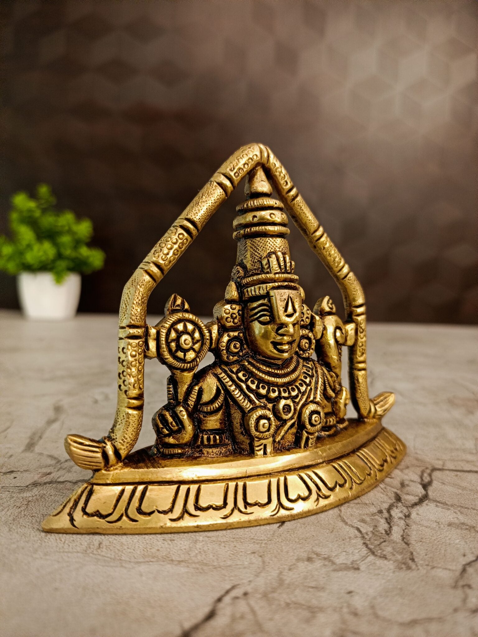 Antique Brass Lord Venkateswara Idol | Seated Balaji Srinivasa Statue with Ornate Arch | 3.5 Inch Hindu God Idol for Pooja & Home Décor