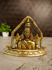 Antique Brass Lord Venkateswara Idol | Seated Balaji Srinivasa Statue with Ornate Arch | 3.5 Inch Hindu God Idol for Pooja & Home Décor