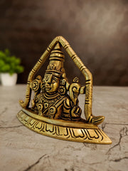 Antique Brass Lord Venkateswara Idol | Seated Balaji Srinivasa Statue with Ornate Arch | 3.5 Inch Hindu God Idol for Pooja & Home Décor