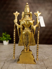 Antique Brass Lord Venkateswara Idol | Sri Balaji Srinivasa Statue with Shangu Chakra & Traditional Temple Detailing | 11 Inch Pooja Decor