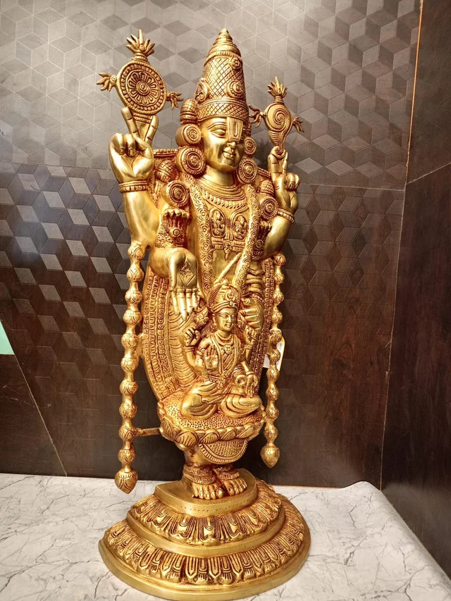 Majestic Brass Tirupati Balaji Sculpture | Intricately Carved Venkateswara Idol for Vastu, Corporate Offices & Premium Home Altars