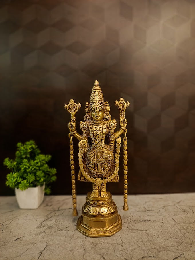 Premium Brass Tirupati Balaji Idol with Chain | Majestic Lord Venkateshwara Statue for Pooja & Vastu Wealth