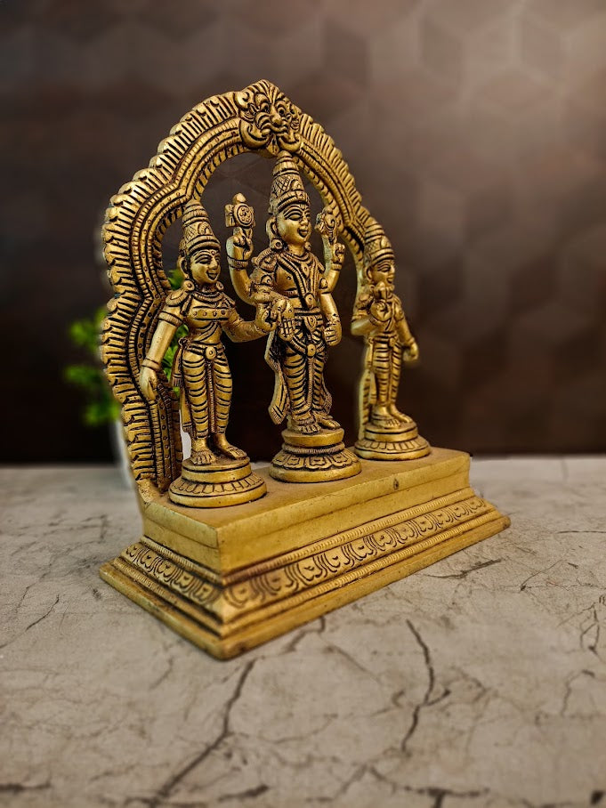 Handcrafted Brass Perumal with Sridevi Bhudevi | Lord Vishnu Goddess Trio Statue