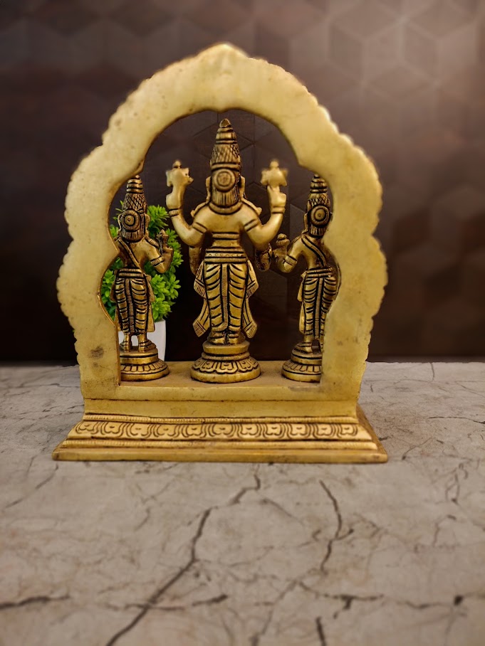 Handcrafted Brass Perumal with Sridevi Bhudevi | Lord Vishnu Goddess Trio Statue