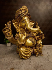 Premium Brass Pagadi Ganesha Idol | Grand Royal Turban Ganapati Statue for Vastu & Home Decor