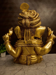 Premium Brass Pagadi Ganesha Idol | Grand Royal Turban Ganapati Statue for Vastu & Home Decor