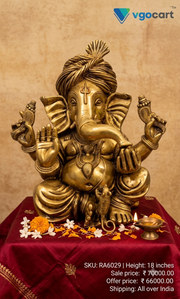 Premium Brass Pagadi Ganesha Idol | Grand Royal Turban Ganapati Statue for Vastu & Home Decor