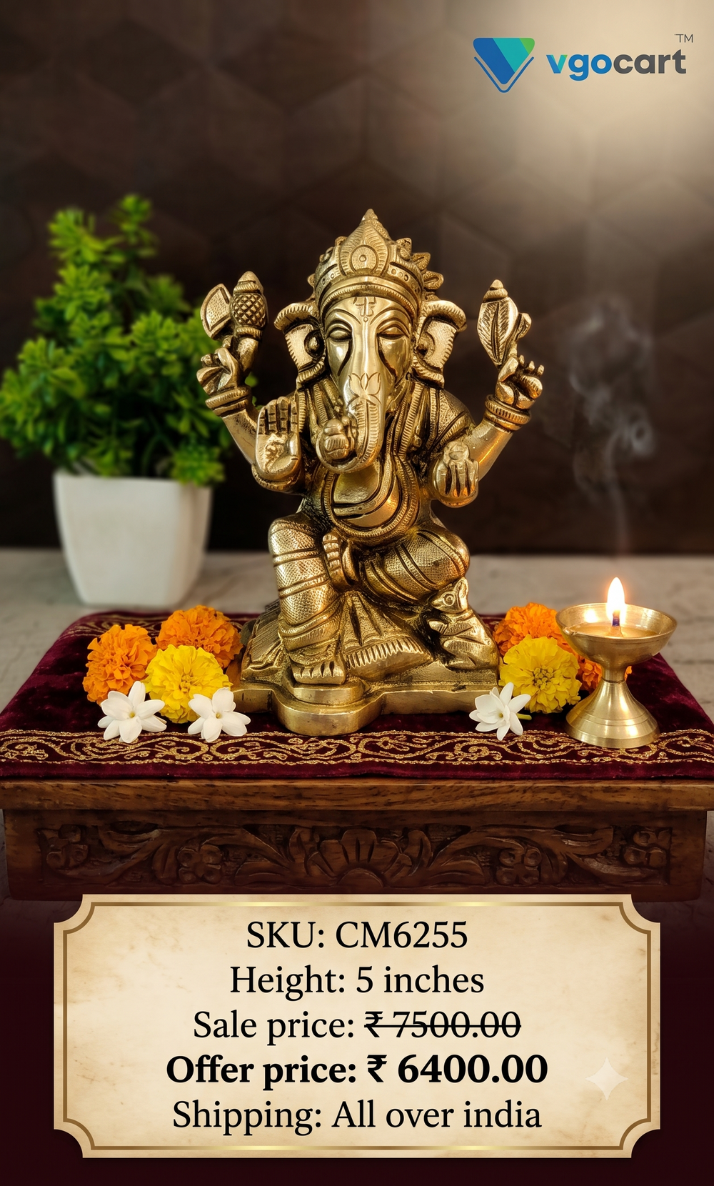 Premium Antique Black Brass Valampuri Ganesha Idol | Right-Sided Trunk Ganapati for Vastu & Heritage Decor