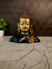 Premium Antique Black Brass Semi Buddha | Serene Zen Meditation Bust for Vastu & Luxury Decor