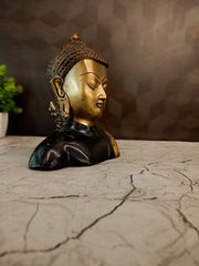 Premium Antique Black Brass Semi Buddha | Serene Zen Meditation Bust for Vastu & Luxury Decor