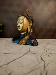 Premium Antique Black Brass Semi Buddha | Serene Zen Meditation Bust for Vastu & Luxury Decor