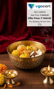 Premium Engraved Brass Pooja Bowl | Traditional Floral Embossed Vastu Katori for Mandir Offerings