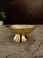 Elevated Brass Scalloped Pooja Plate | Premium Pedestal Offering Bowl for Vastu & Sacred Altar Decor