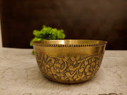 Premium Engraved Brass Pooja Bowl | Traditional Floral Embossed Vastu Katori for Mandir Offerings
