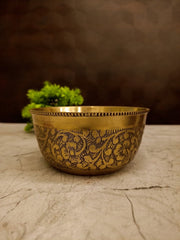 Premium Engraved Brass Pooja Bowl | Traditional Floral Embossed Vastu Katori for Mandir Offerings
