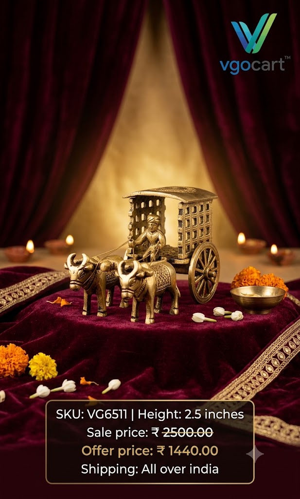 Rustic Brass Covered Bullock Cart | Antique Village Heritage Miniature for Vastu & Living Room Decor