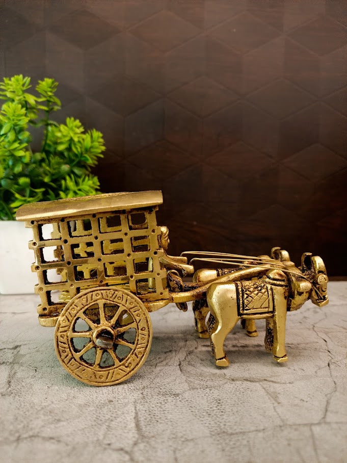 Rustic Brass Covered Bullock Cart | Antique Village Heritage Miniature for Vastu & Living Room Decor