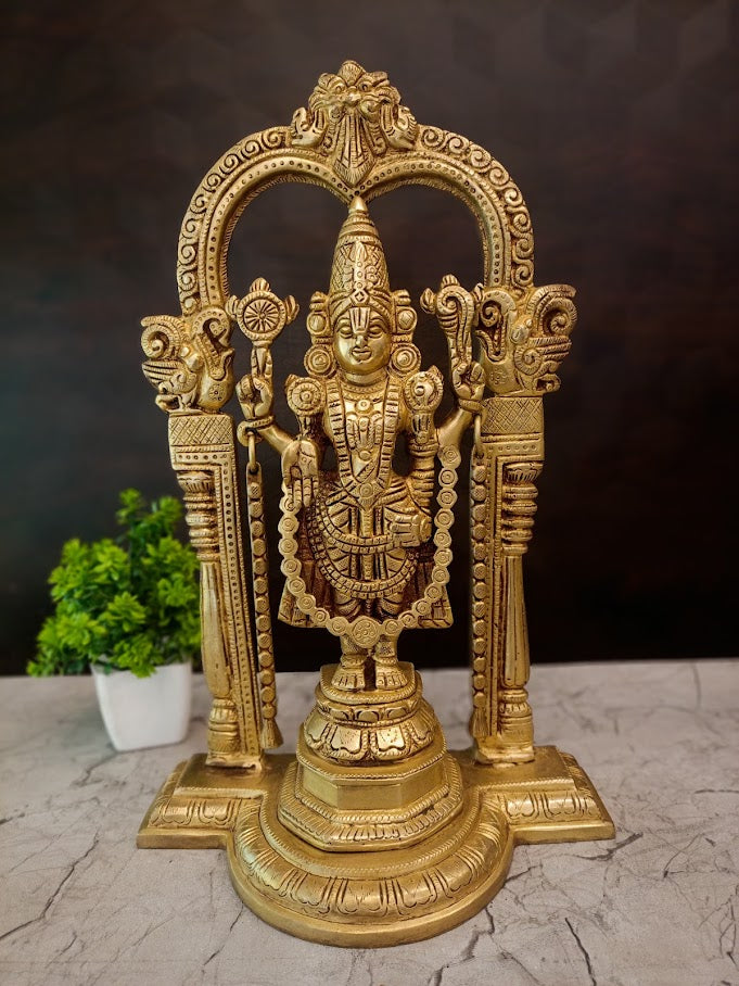 Majestic Brass Perumal with Prabhavali Arch | Temple-Style Maha Vishnu Shrine for Home Mandir & Vastu