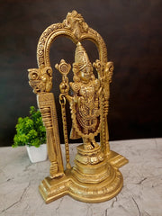 Majestic Brass Perumal with Prabhavali Arch | Temple-Style Maha Vishnu Shrine for Home Mandir & Vastu