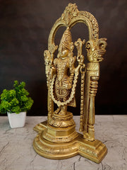Majestic Brass Perumal with Prabhavali Arch | Temple-Style Maha Vishnu Shrine for Home Mandir & Vastu