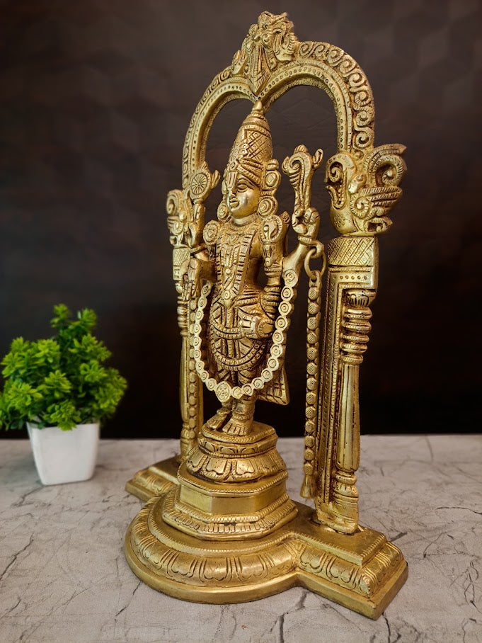 Majestic Brass Perumal with Prabhavali Arch | Temple-Style Maha Vishnu Shrine for Home Mandir & Vastu