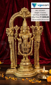 Majestic Brass Perumal with Prabhavali Arch | Temple-Style Maha Vishnu Shrine for Home Mandir & Vastu
