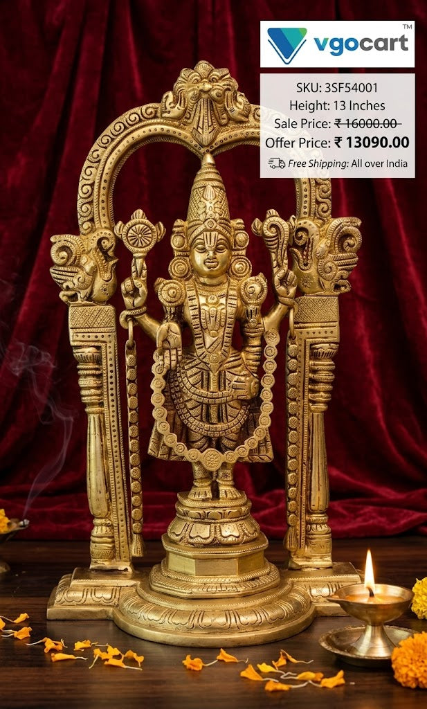 Majestic Brass Perumal with Prabhavali Arch | Temple-Style Maha Vishnu Shrine for Home Mandir & Vastu