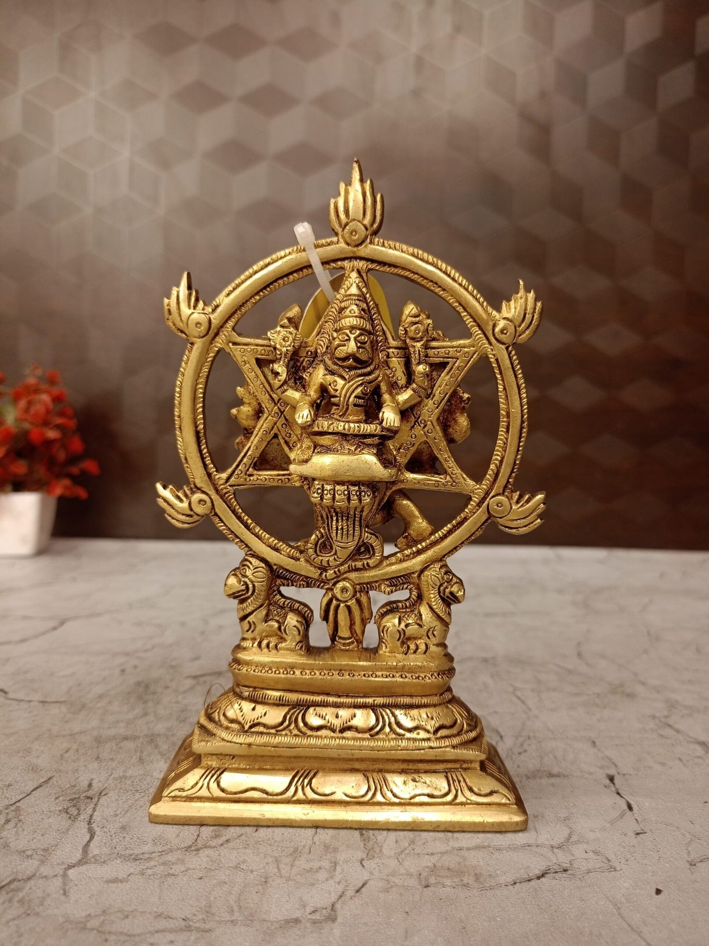 Premium Brass Chakrathalwar Idol | Divine Sudarshana Chakra Statue for Vastu Protection & Victory