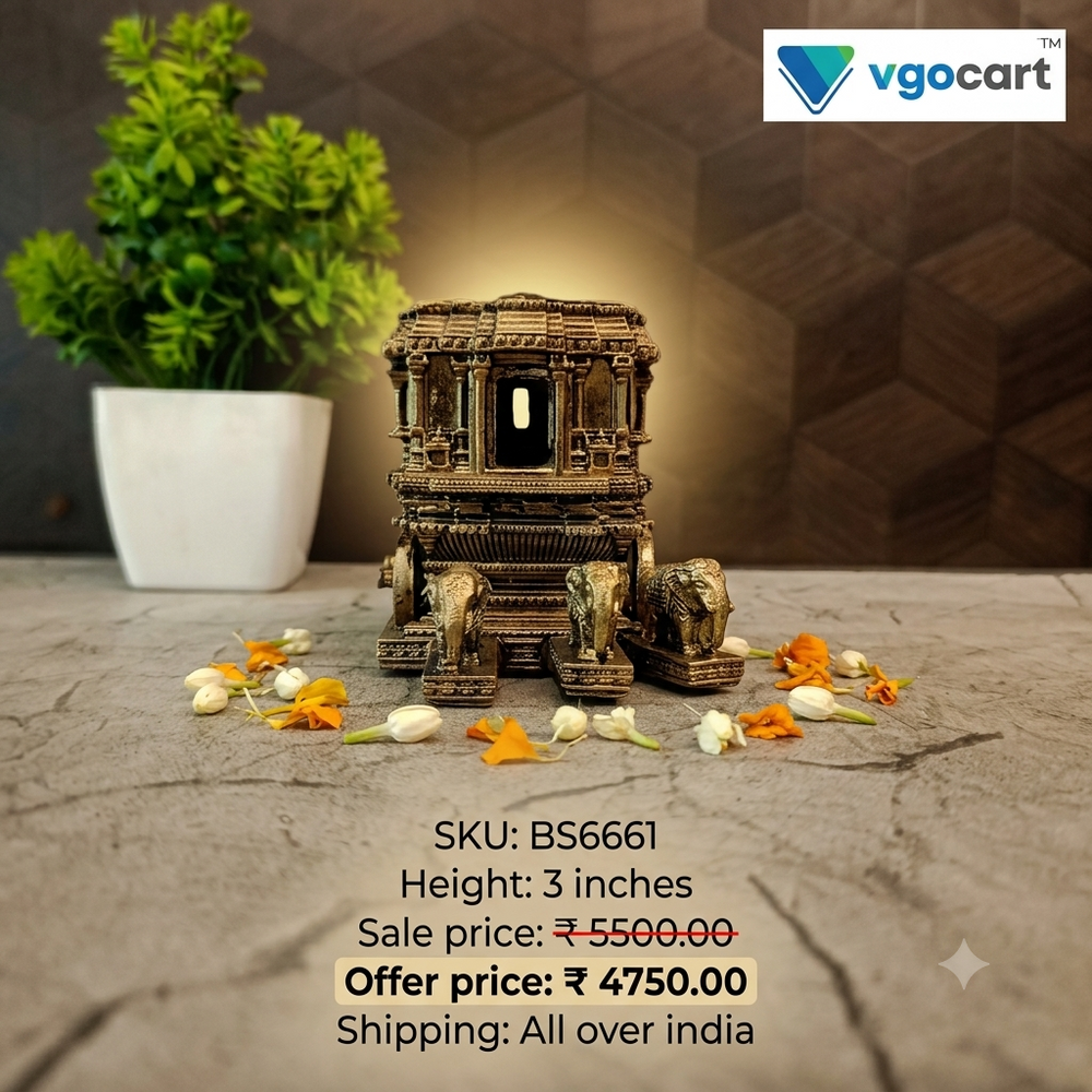 Premium Fine Art Brass Chariot | Majestic Geeta Upadesham Ratham for Vastu & Heritage Decor