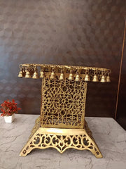 Premium Brass Chowki Stand with Bells | Decorative Peetham Pedestal for Vastu, Deities & Luxury Mandir Decor