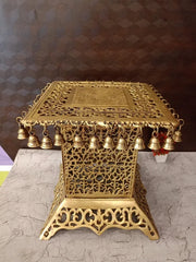 Premium Brass Chowki Stand with Bells | Decorative Peetham Pedestal for Vastu, Deities & Luxury Mandir Decor