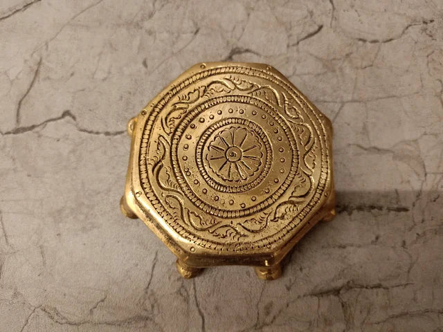 Premium Brass Hexagon Chowki | Majestic Shatkona Peetham Pedestal for Vastu & Luxury Mandir Decor