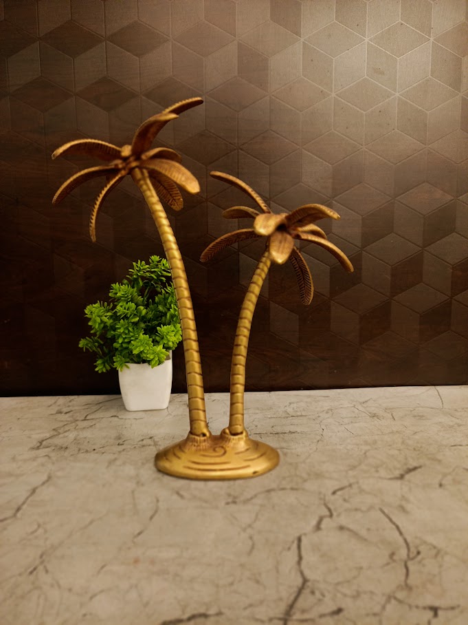 Handcrafted Brass Coconut Tree Showpiece | Tropical Vastu & Tabletop Decor for Prosperity & Growth