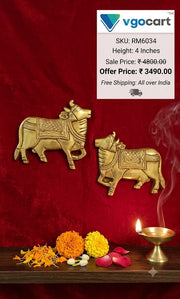 Divine Brass Cow and Calf Wall MountAntique Kamadhenu Mural for Infinite Prosperity & Vastu