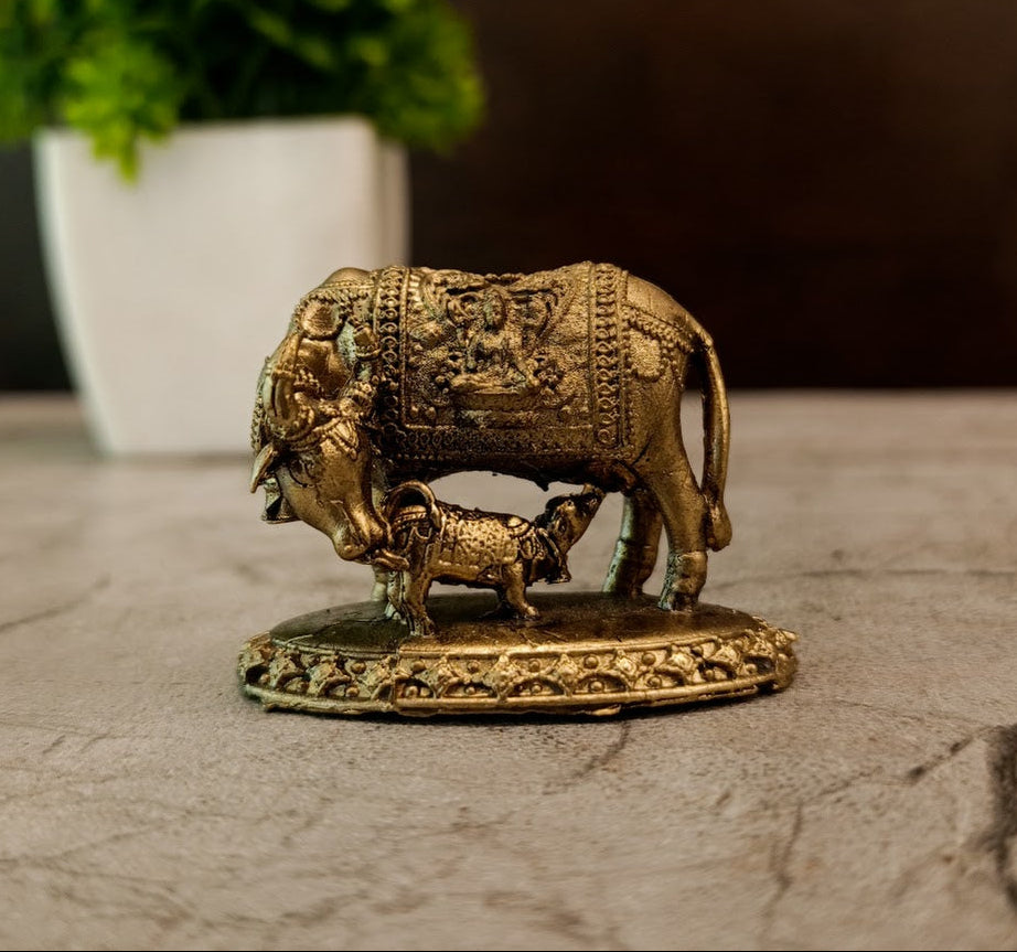 Buy Premium Miniature Brass Fine Art Cow And Calf Idol For Vastu Wealth And Decor