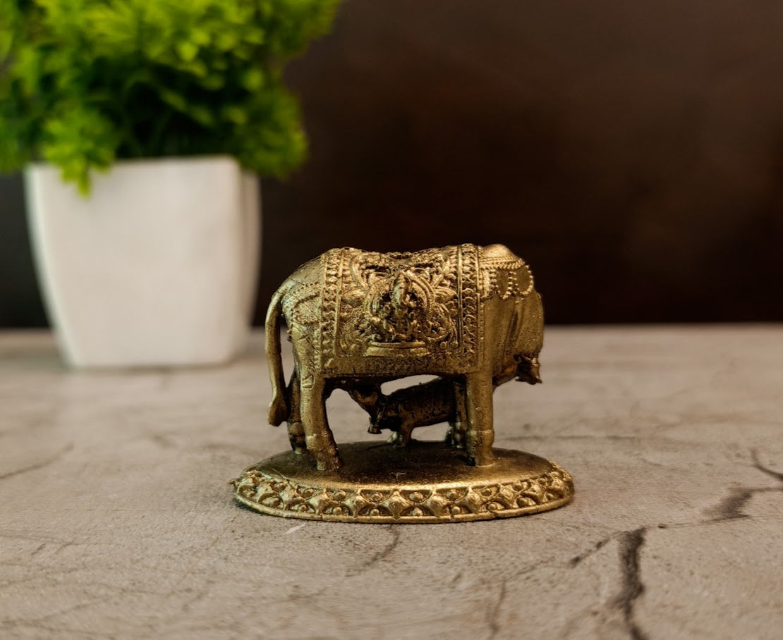 Buy Premium Miniature Brass Fine Art Cow And Calf Idol For Vastu Wealth And Decor