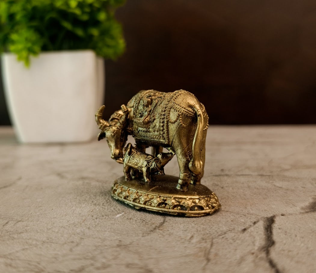 Buy Premium Miniature Brass Fine Art Cow And Calf Idol For Vastu Wealth And Decor