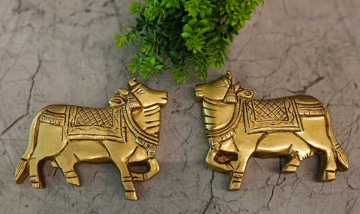 Divine Brass Cow and Calf Wall MountAntique Kamadhenu Mural for Infinite Prosperity & Vastu