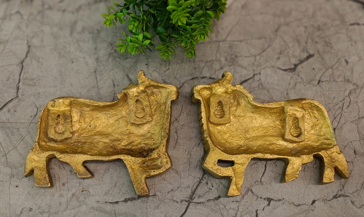 Divine Brass Cow and Calf Wall MountAntique Kamadhenu Mural for Infinite Prosperity & Vastu
