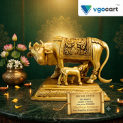Antique Brass Cow & Calf Idol | Traditional Kamadhenu Brass Statue with Ornate Embossed Design | 5 Inch Pooja & Home Décor
