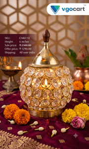 Premium Small Brass Crystal Deepam | Radiant Akhand Jyoti Diya for Vastu & Luxury Mandir Decor