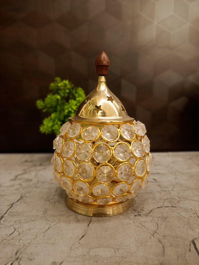 Premium Small Brass Crystal Deepam | Radiant Akhand Jyoti Diya for Vastu & Luxury Mandir Decor